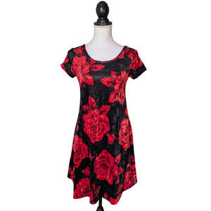 Vintage Y2K TMG New York Crushed Velvet Velour Rose Print Floral Dress Goth Punk